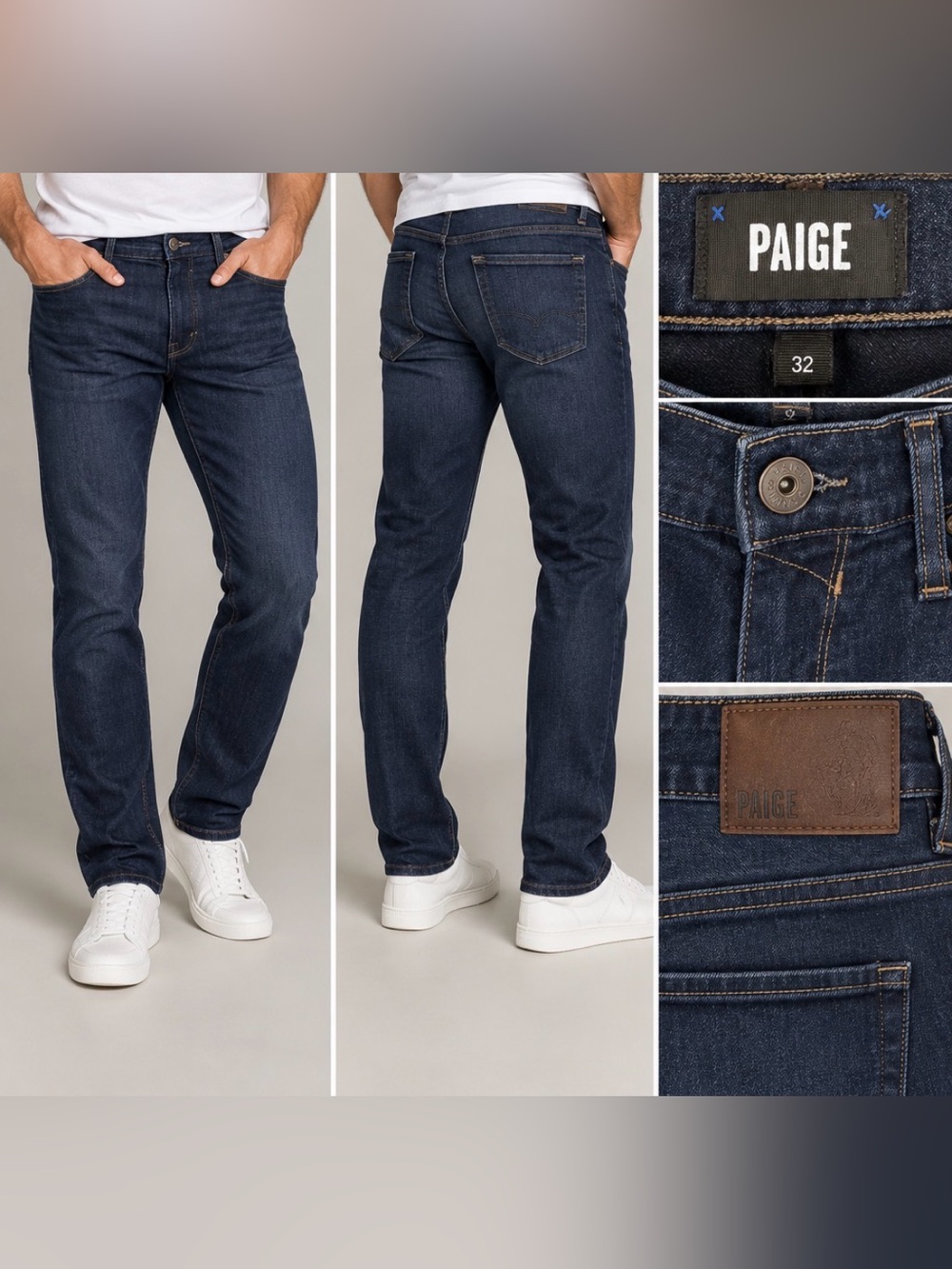 PAIGE Federal Jeans Men’s 32 Dark Wash Stretch Straight Slim Denim Made USA